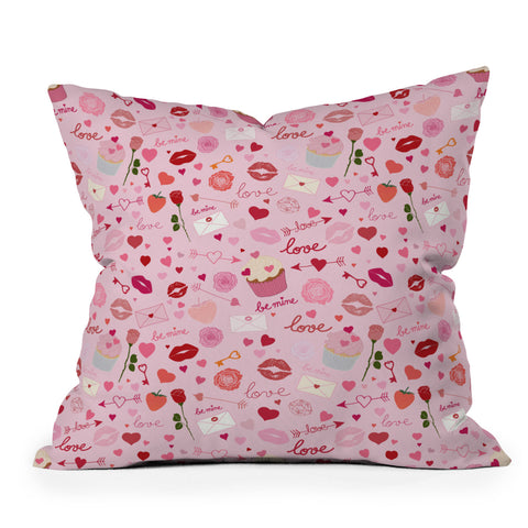 Gabriela Simon Pink valentines Day with Kisses Throw Pillow