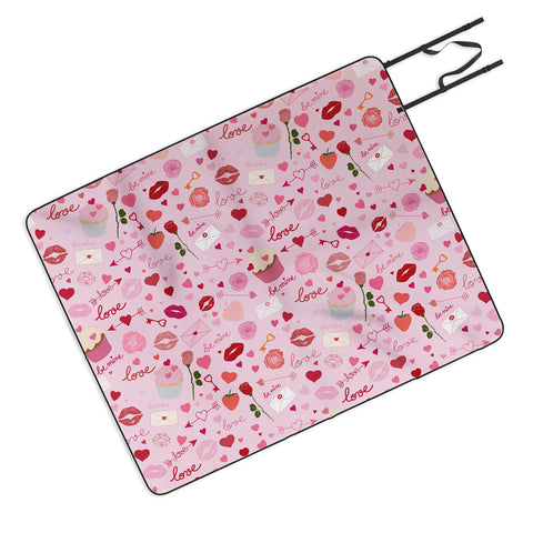 Gabriela Simon Pink valentines Day with Kisses Picnic Blanket