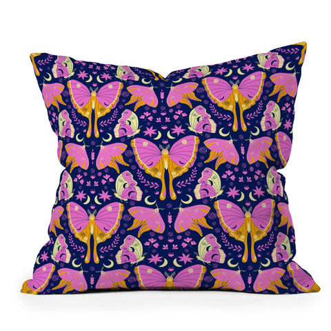 Gabriela Simon Purple Violet Luna Moths Outdoor Throw Pillow