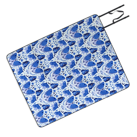 Gabriela Simon Vintage Blue Moths Picnic Blanket