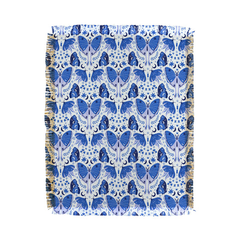 Gabriela Simon Vintage Blue Moths Throw Blanket