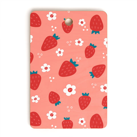 Gabriela Simon Wild Strawberries Red Cutting Board Rectangle