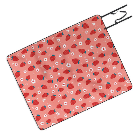 Gabriela Simon Wild Strawberries Red Picnic Blanket