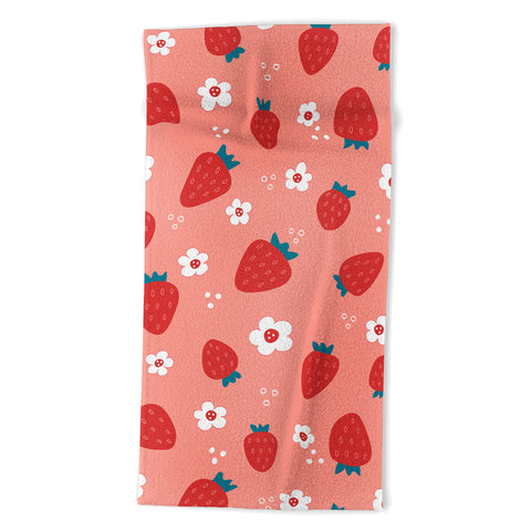 Gabriela Simon Wild Strawberries Red Beach Towel