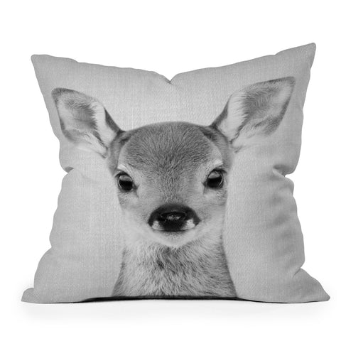 Gal Design Baby Deer Black White Outdoor Throw Pillow