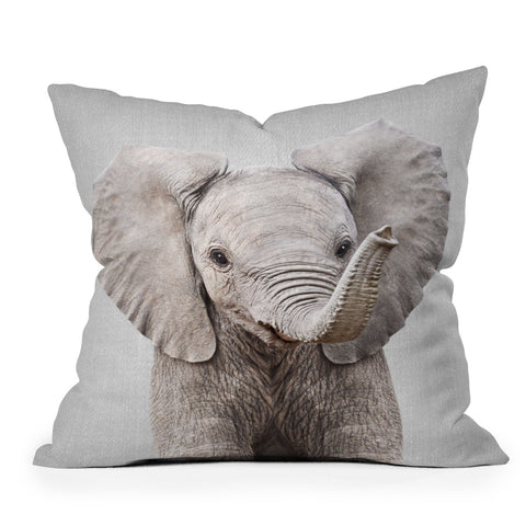 Gal Design Baby Elephant Colorful Outdoor Throw Pillow