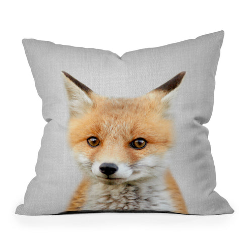 Gal Design Baby Fox Colorful Outdoor Throw Pillow