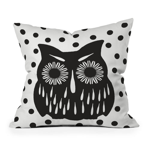 Garima Dhawan Vintage Black Owl Outdoor Throw Pillow