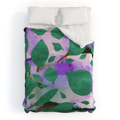 Georgiana Paraschiv Leaves Green And Purple Duvet Cover
