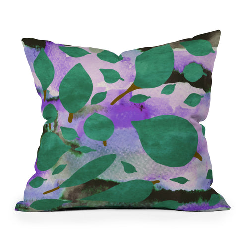 Georgiana Paraschiv Leaves Green And Purple Outdoor Throw Pillow