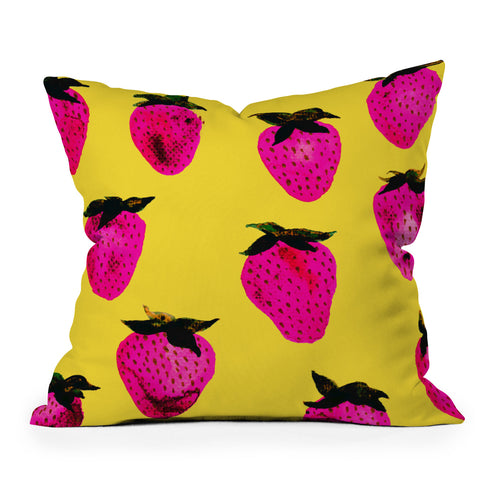 Georgiana Paraschiv Strawberries Yellow and Pink Outdoor Throw Pillow
