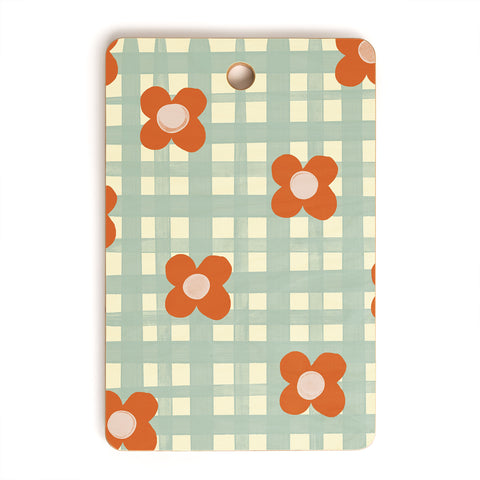Gigi Rosado Blue and red floral check Cutting Board Rectangle