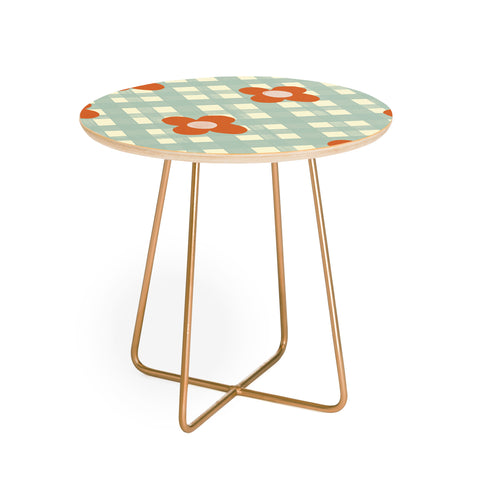 Gigi Rosado Blue and red floral check Round Side Table