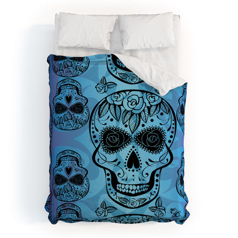 Gina Rivas Design Blue Rose Sugar Skulls Duvet Cover