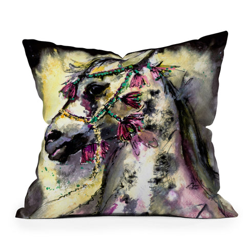Ginette Fine Art Arabian Stallion With Headdress Outdoor Throw Pillow