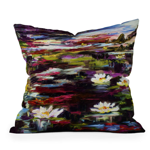 Ginette Fine Art Black Water White Lilies Outdoor Throw Pillow
