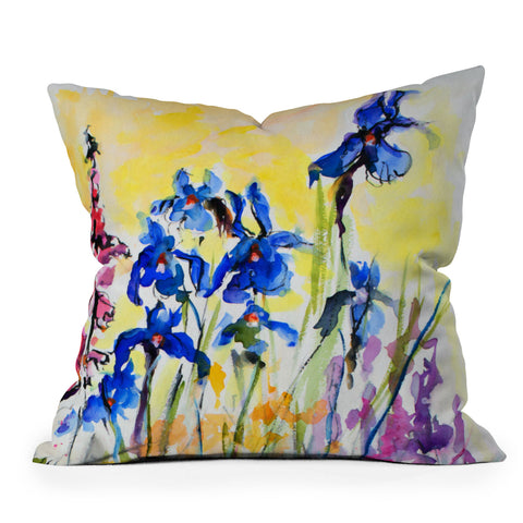 Ginette Fine Art Blue Irises Outdoor Throw Pillow