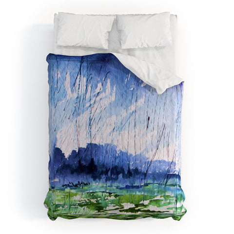 Ginette Fine Art Blue Rain Falling Duvet Cover