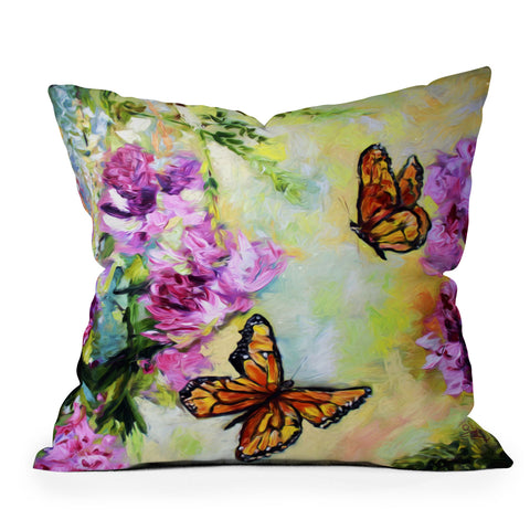 Ginette Fine Art Butterflies and Peonies Outdoor Throw Pillow