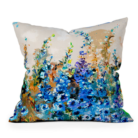Ginette Fine Art Delphiniums Jardin Bleu Outdoor Throw Pillow