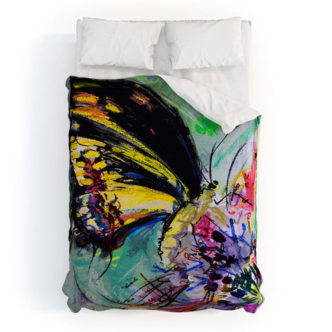 Ginette Fine Art Expressive Black Butterfly Duvet Cover