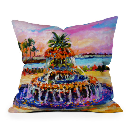 Ginette Fine Art Pineapple Fountain Charleston SC Outdoor Throw Pillow