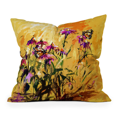 Ginette Fine Art Purple Coneflowers And Butterflies Outdoor Throw Pillow