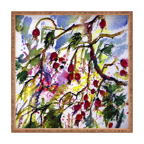 Ginette Fine Art Rose Hips Watercolor Ginette Square Tray