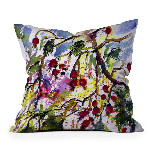 Ginette Fine Art Rose Hips Watercolor Ginette Outdoor Throw Pillow