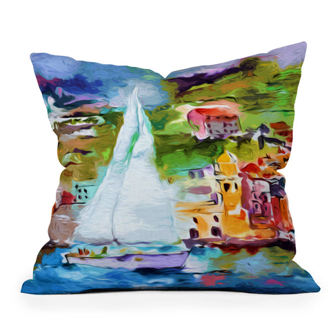 Ginette Fine Art Sailing Past Vernazza Italy Outdoor Throw Pillow