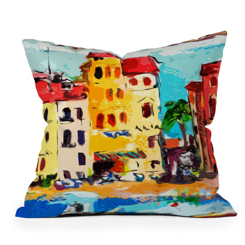 Ginette Fine Art Sestri Levante Italy Yellow House Outdoor Throw Pillow