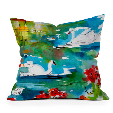 Ginette Fine Art Summer Swans Outdoor Throw Pillow
