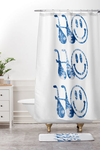 gnomeapple HOHOHO groovy typography blue Shower Curtain And Mat