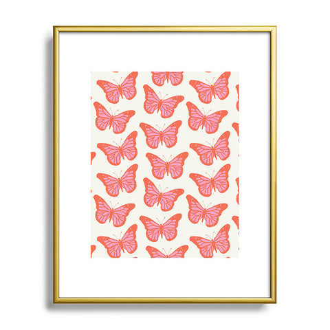 gnomeapple Pink and Orange Butterflies Metal Framed Art Print