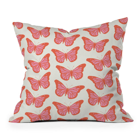 gnomeapple Pink and Orange Butterflies Outdoor Throw Pillow