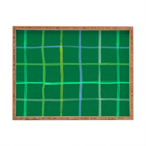 H Miller Ink Illustration Abstract Tennis Net Pattern Green Rectangular Tray
