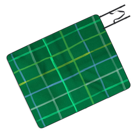 H Miller Ink Illustration Abstract Tennis Net Pattern Green Picnic Blanket