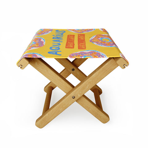 H Miller Ink Illustration Aquarius Confidence in Buttercup Yellow Folding Stool