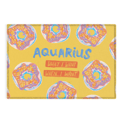 H Miller Ink Illustration Aquarius Confidence in Buttercup Yellow Outdoor Rug