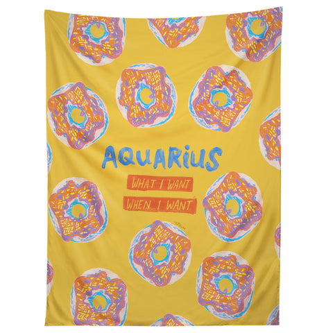 H Miller Ink Illustration Aquarius Confidence in Buttercup Yellow Tapestry