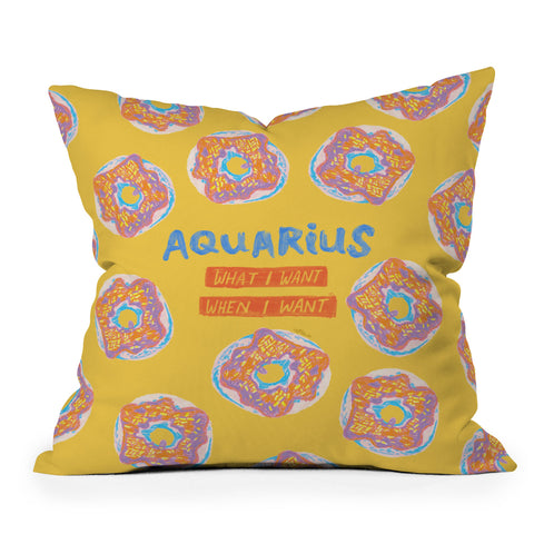 H Miller Ink Illustration Aquarius Confidence in Buttercup Yellow Throw Pillow