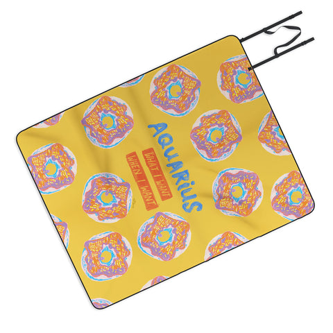 H Miller Ink Illustration Aquarius Confidence in Buttercup Yellow Picnic Blanket