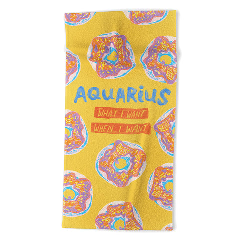 H Miller Ink Illustration Aquarius Confidence in Buttercup Yellow Beach Towel