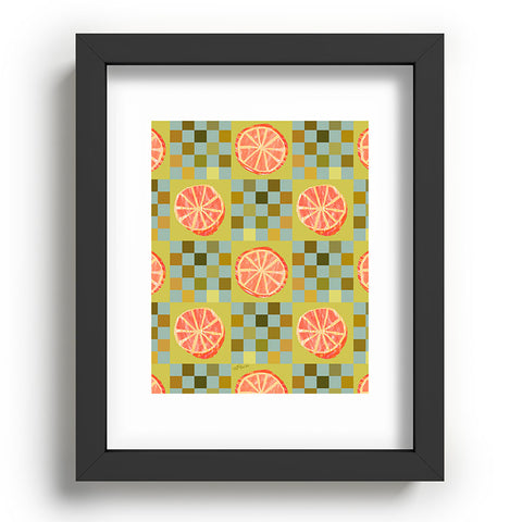 H Miller Ink Illustration Checkered Citrus Fruit in Sage Recessed Framing Rectangle