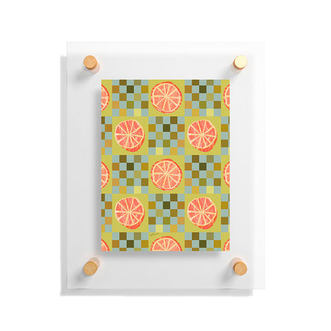 H Miller Ink Illustration Checkered Citrus Fruit in Sage Floating Acrylic Print