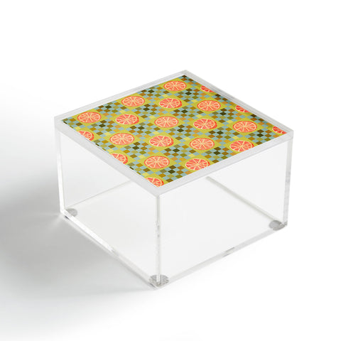 H Miller Ink Illustration Checkered Citrus Fruit in Sage Acrylic Box