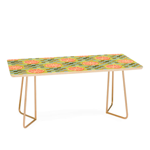 H Miller Ink Illustration Checkered Citrus Fruit in Sage Coffee Table