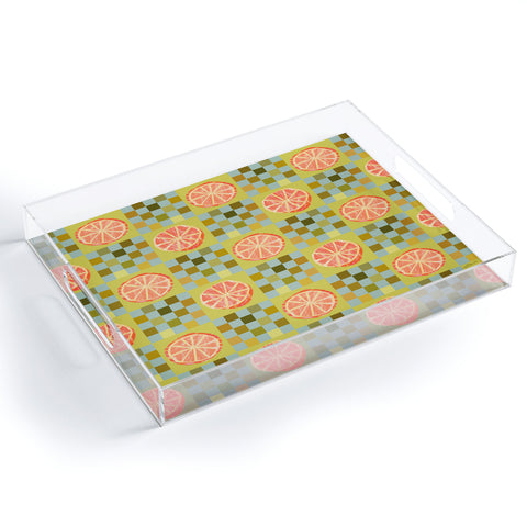 H Miller Ink Illustration Checkered Citrus Fruit in Sage Acrylic Tray