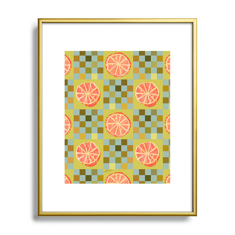 H Miller Ink Illustration Checkered Citrus Fruit in Sage Metal Framed Art Print