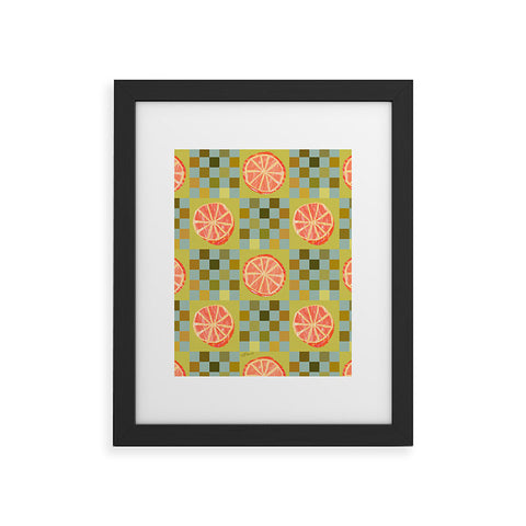 H Miller Ink Illustration Checkered Citrus Fruit in Sage Framed Art Print